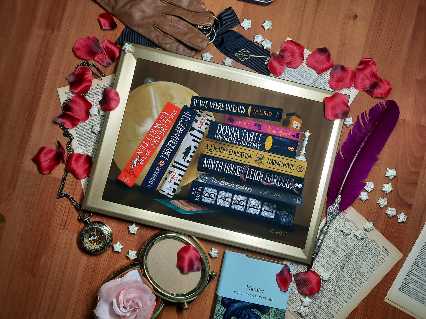 Dark Academia bookstack - Book spine art print