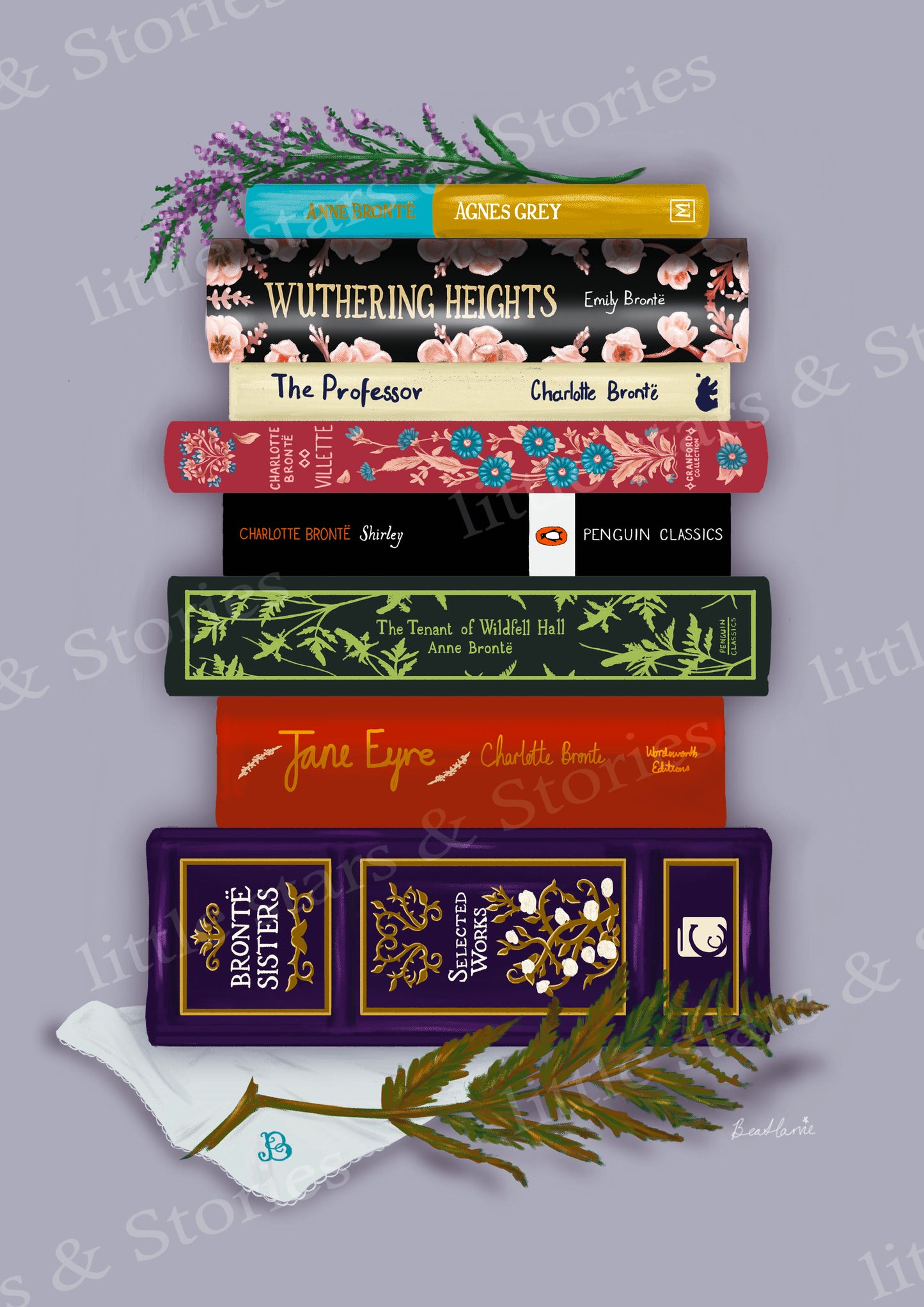 The Bronte Sisters Bookstack - Book spine art print