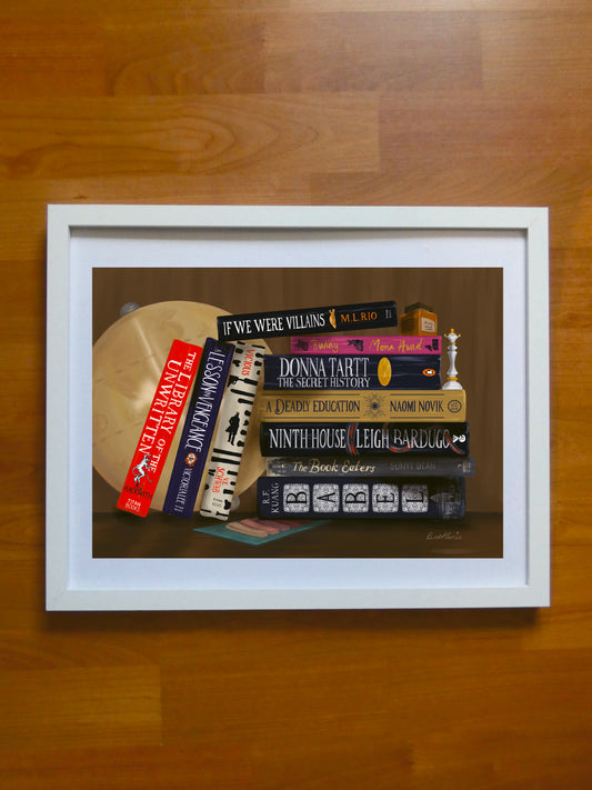 Dark Academia bookstack - Book spine art print