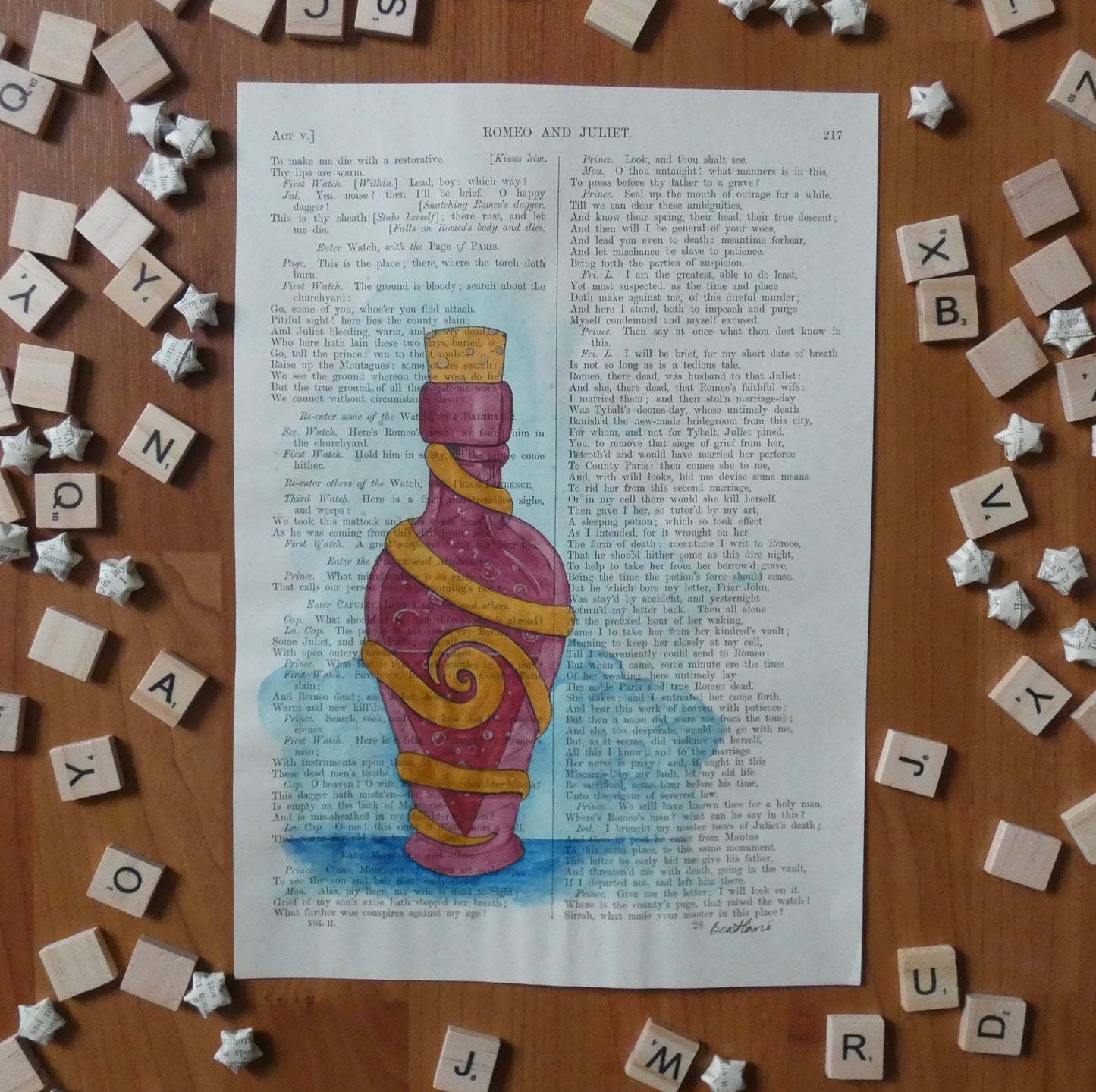 "The prettiest poison" on Romeo and Juliet - upcycled book page art