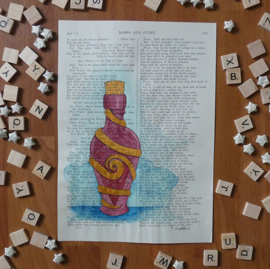 "The prettiest poison" on Romeo and Juliet - upcycled book page art