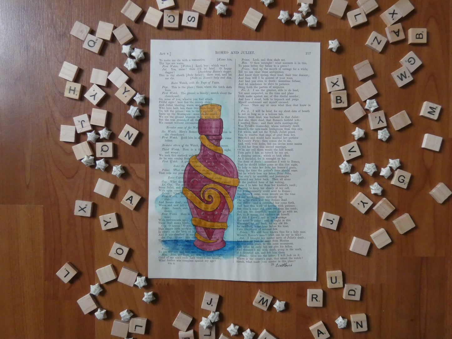 "The prettiest poison" on Romeo and Juliet - upcycled book page art