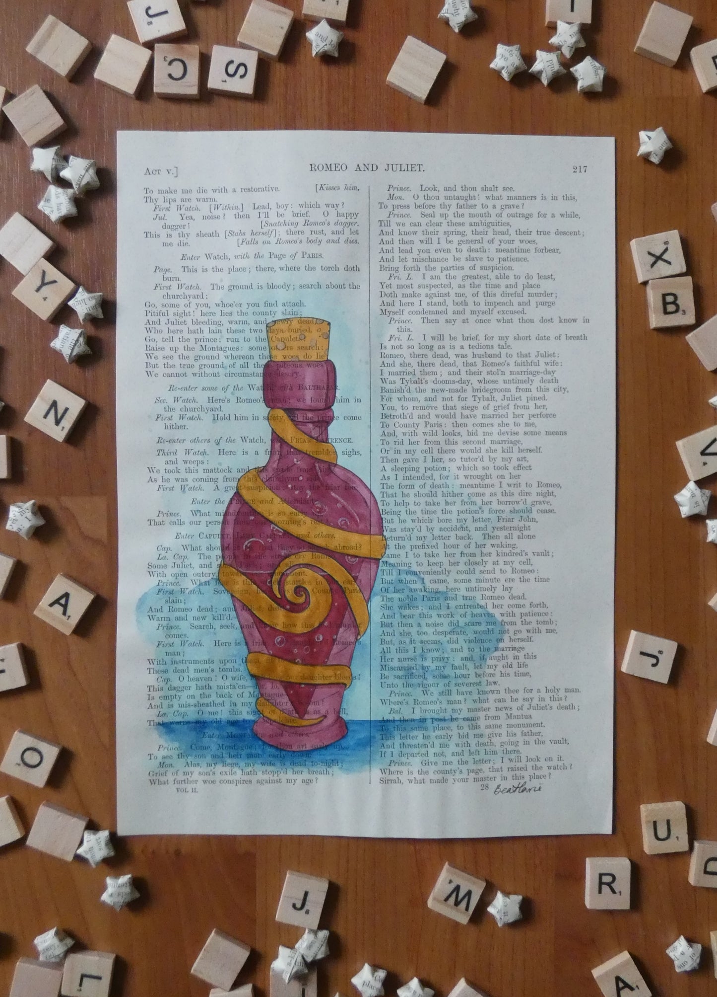 "The prettiest poison" on Romeo and Juliet - upcycled book page art