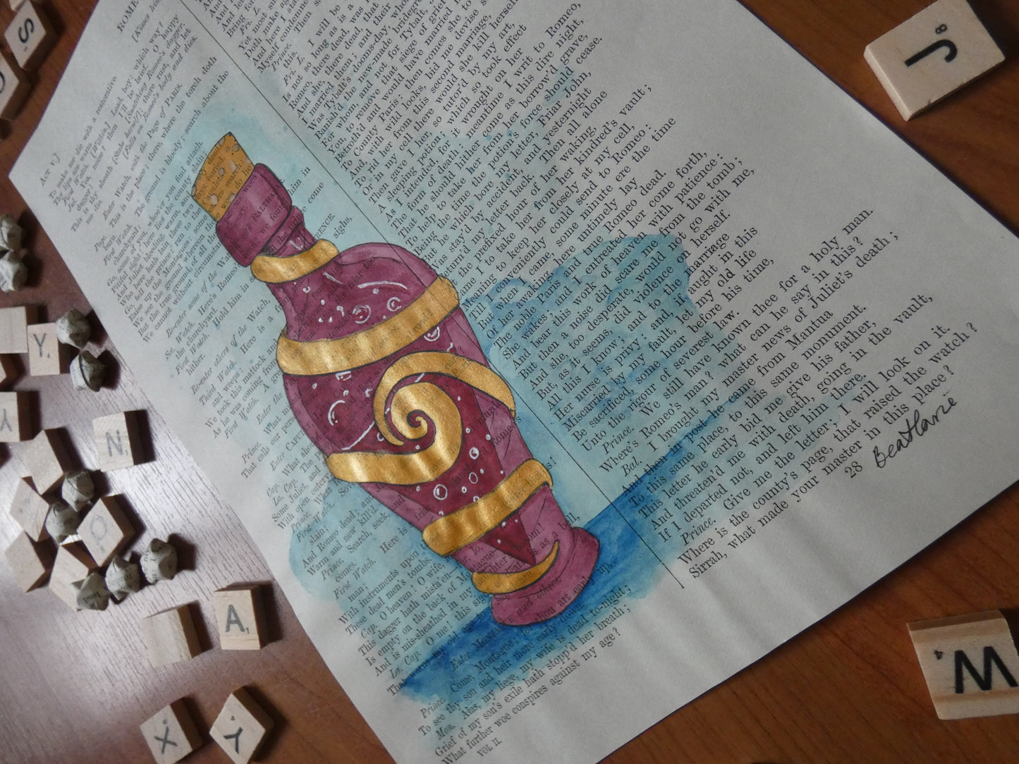 "The prettiest poison" on Romeo and Juliet - upcycled book page art