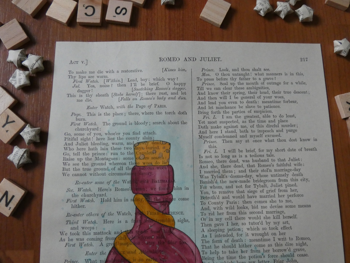 "The prettiest poison" on Romeo and Juliet - upcycled book page art