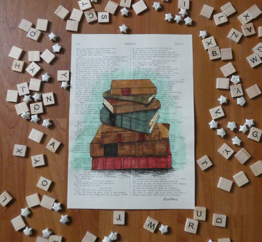"A Rare Research" on Hamlet - upcycled book page art