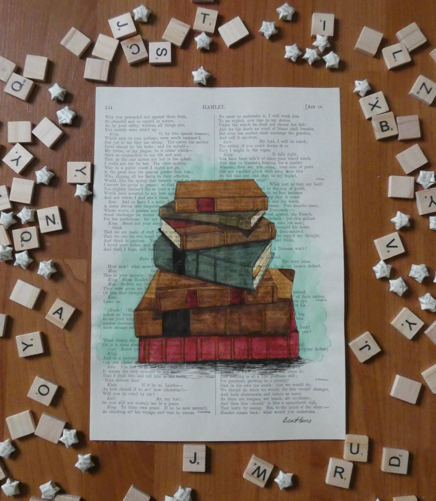 "A Rare Research" on Hamlet - upcycled book page art