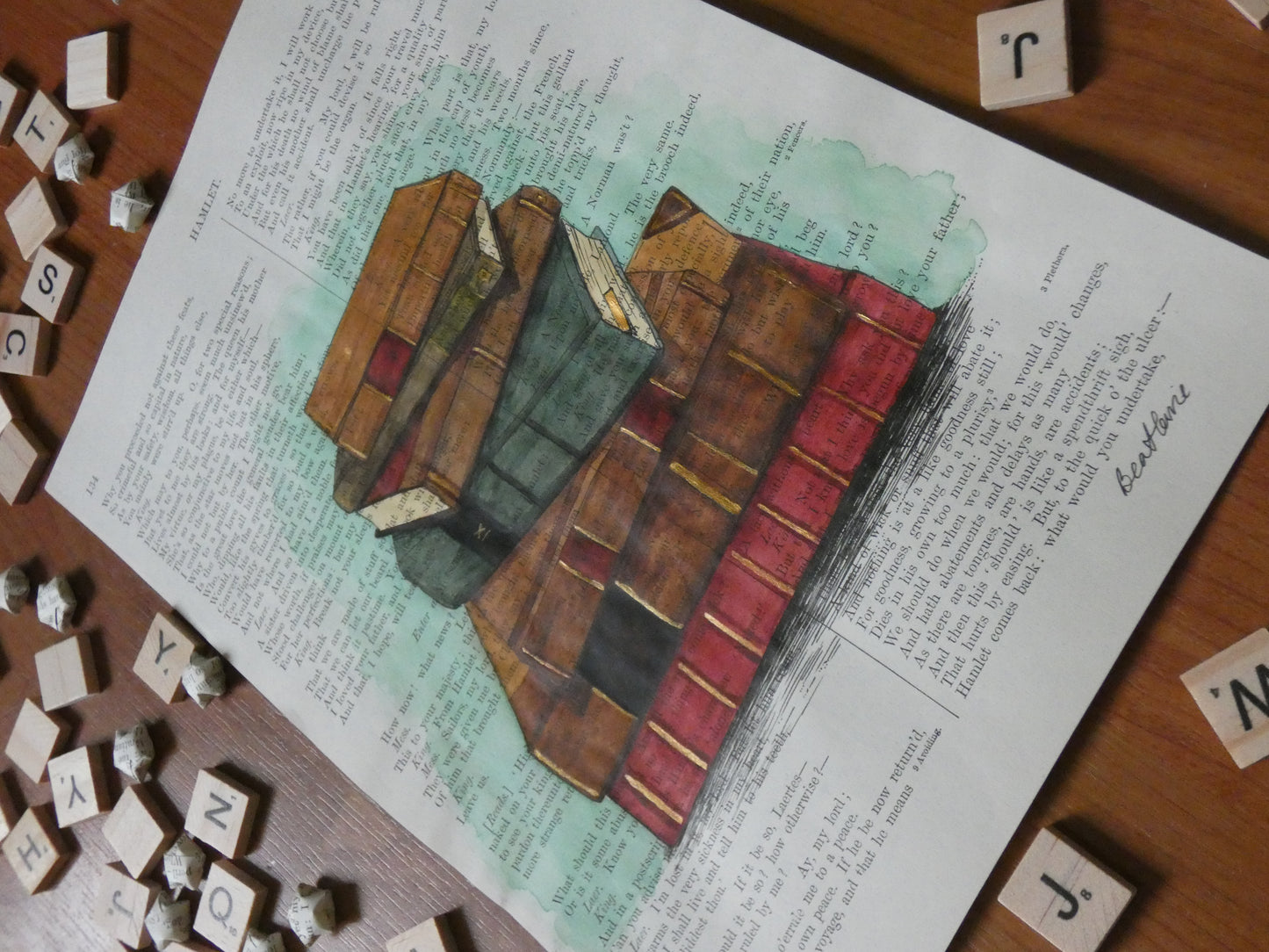 "A Rare Research" on Hamlet - upcycled book page art
