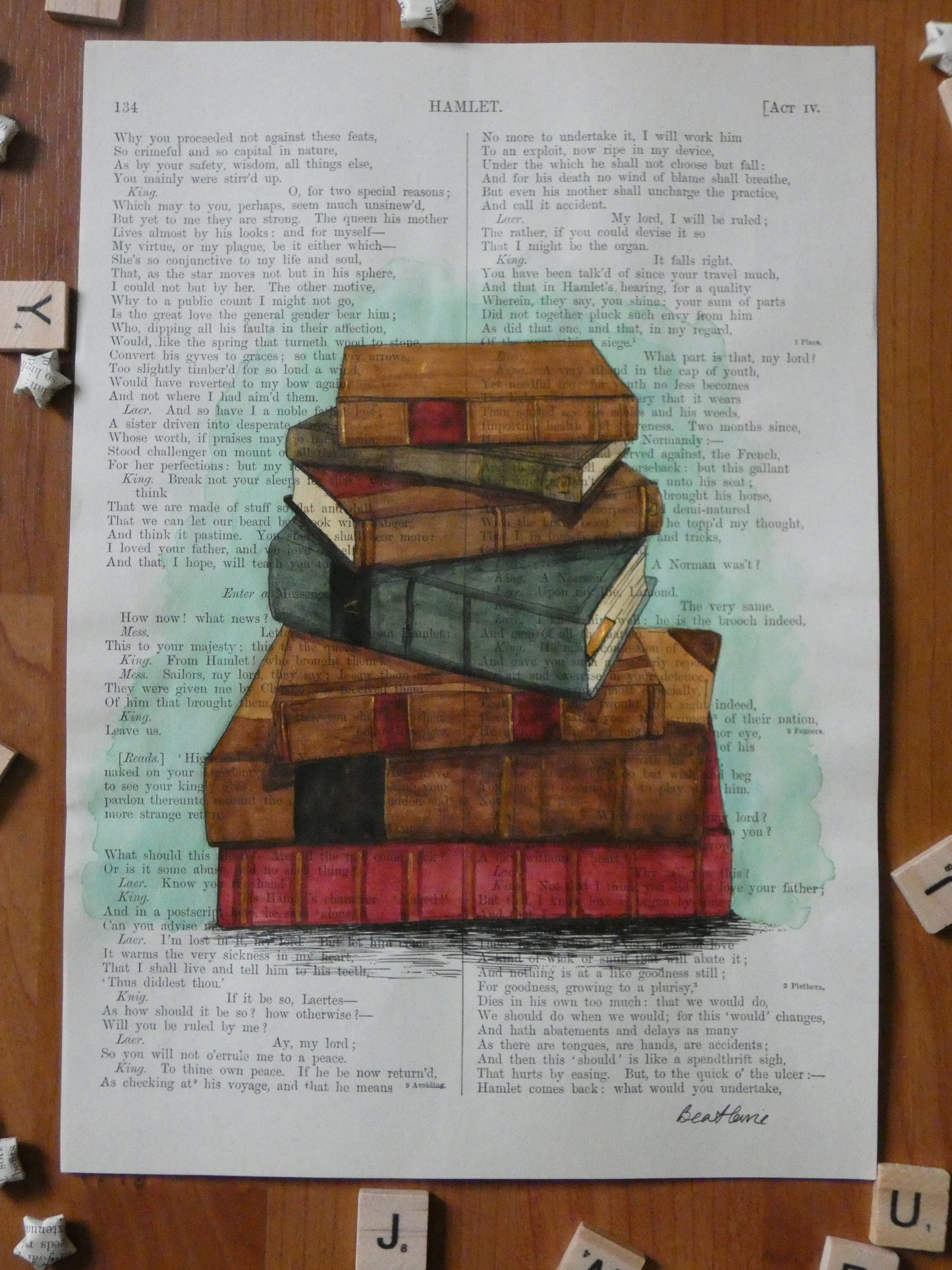 "A Rare Research" on Hamlet - upcycled book page art