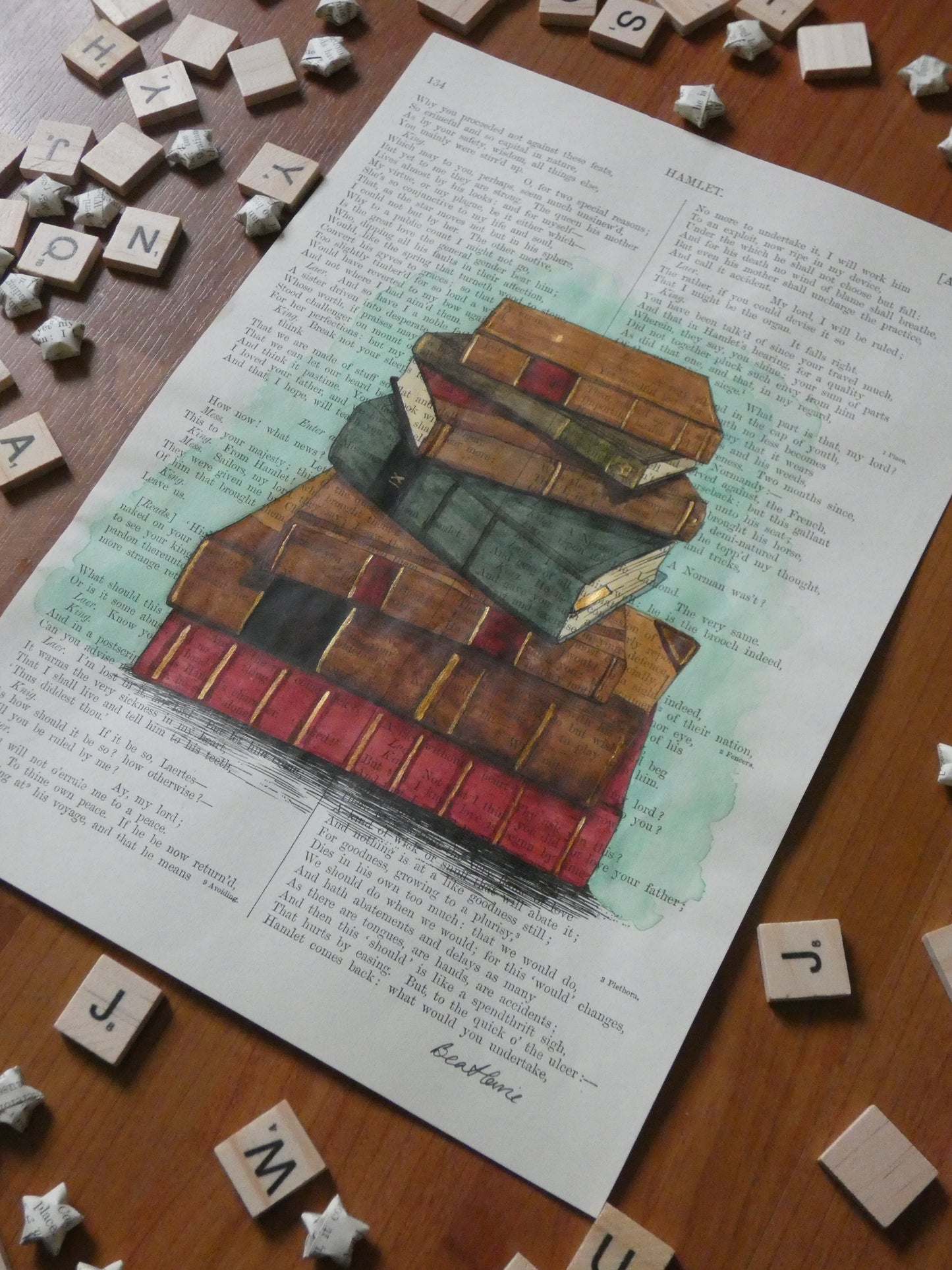 "A Rare Research" on Hamlet - upcycled book page art
