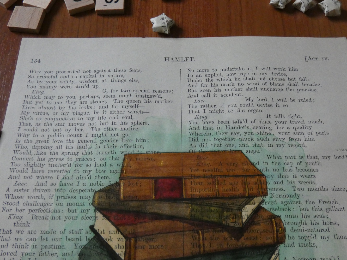 "A Rare Research" on Hamlet - upcycled book page art