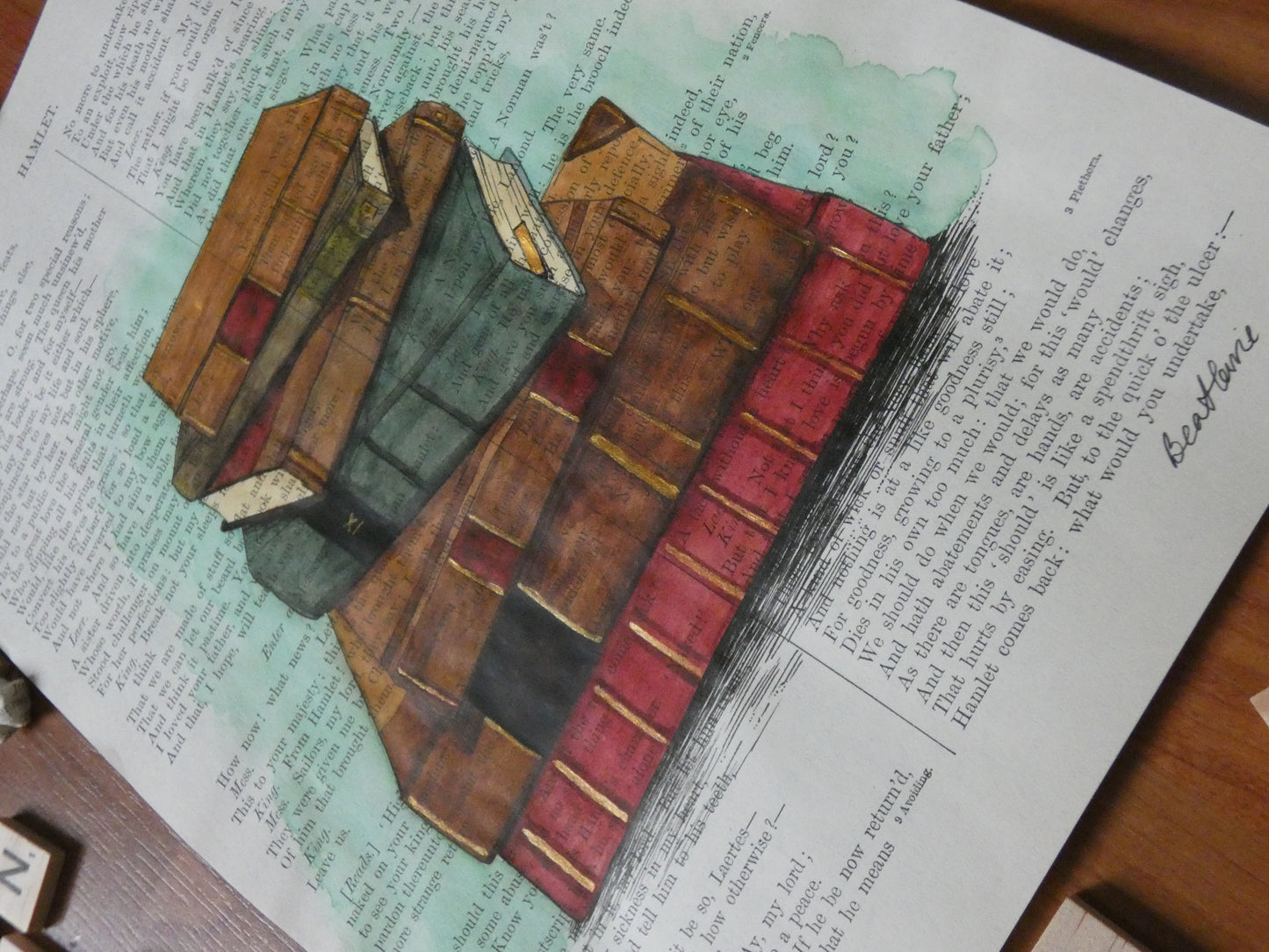 "A Rare Research" on Hamlet - upcycled book page art