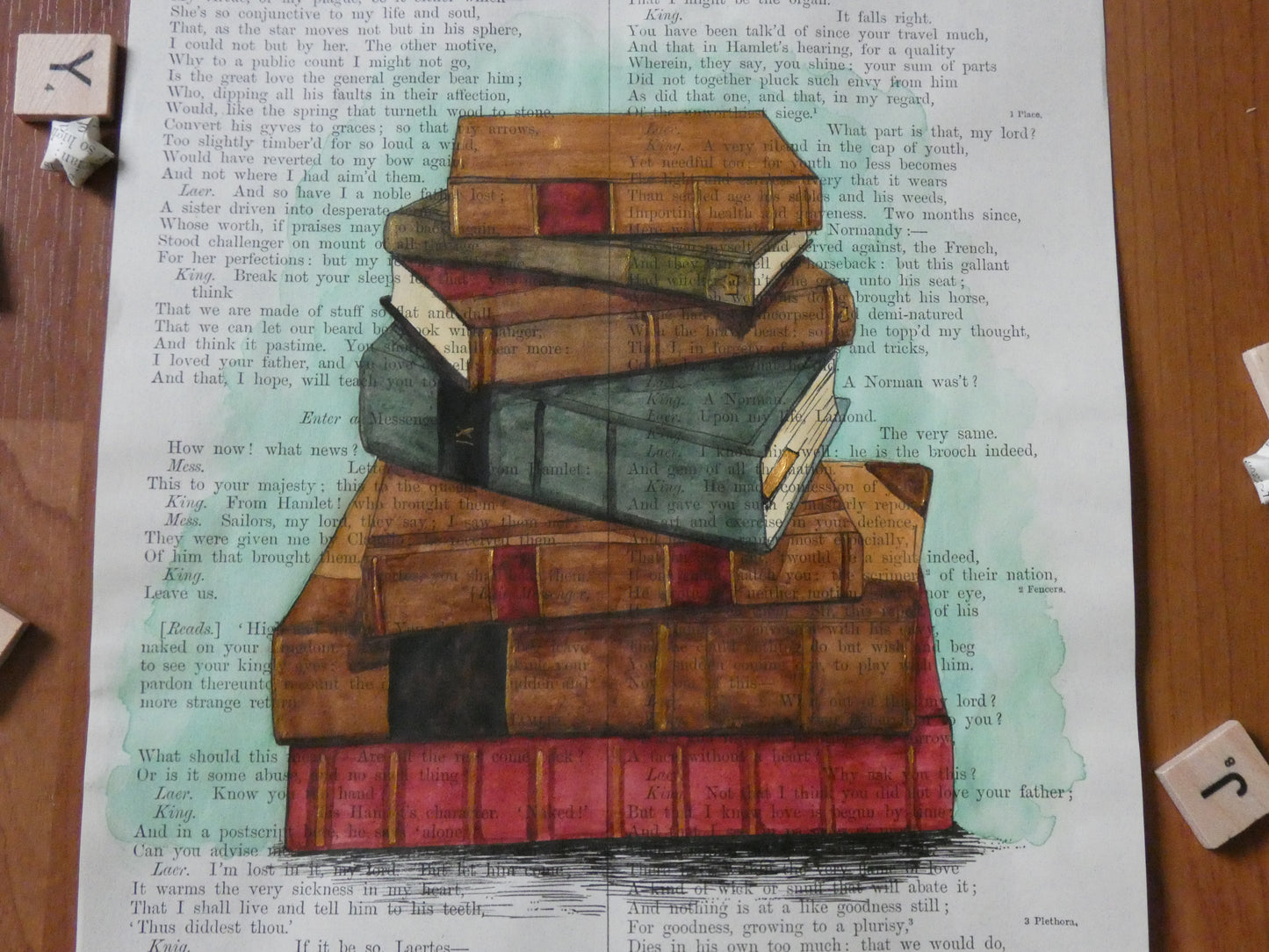 "A Rare Research" on Hamlet - upcycled book page art