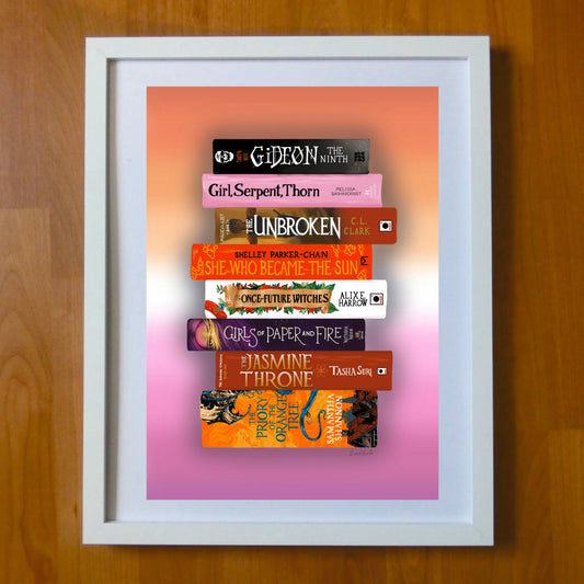 Sapphic Fantasy Bookstack - Book spine art print