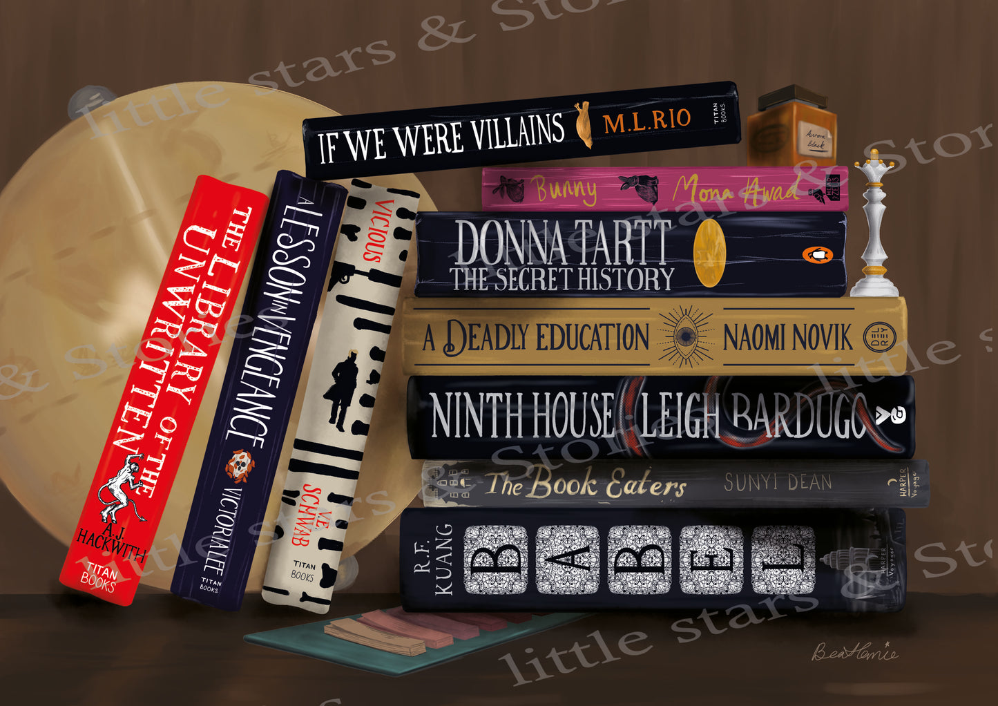 Dark Academia bookstack - Book spine art print