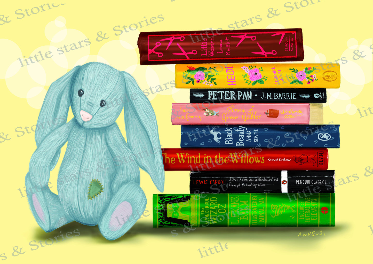 Children's classic bookstack - Book spine art print