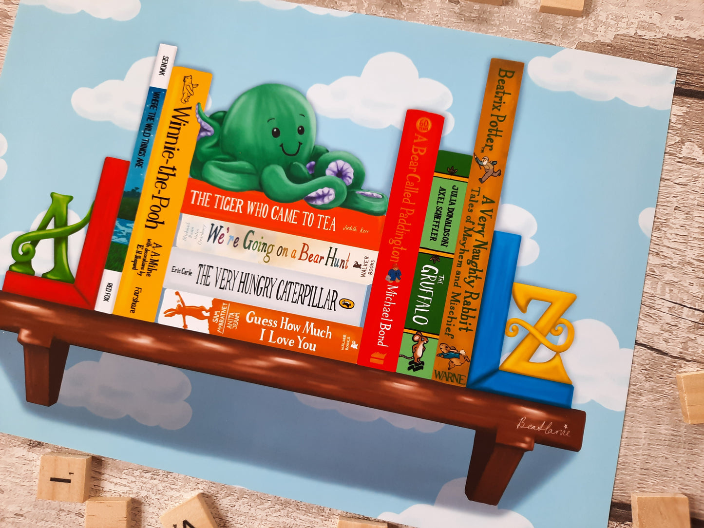 Baby's first bookstack - Book spine art print