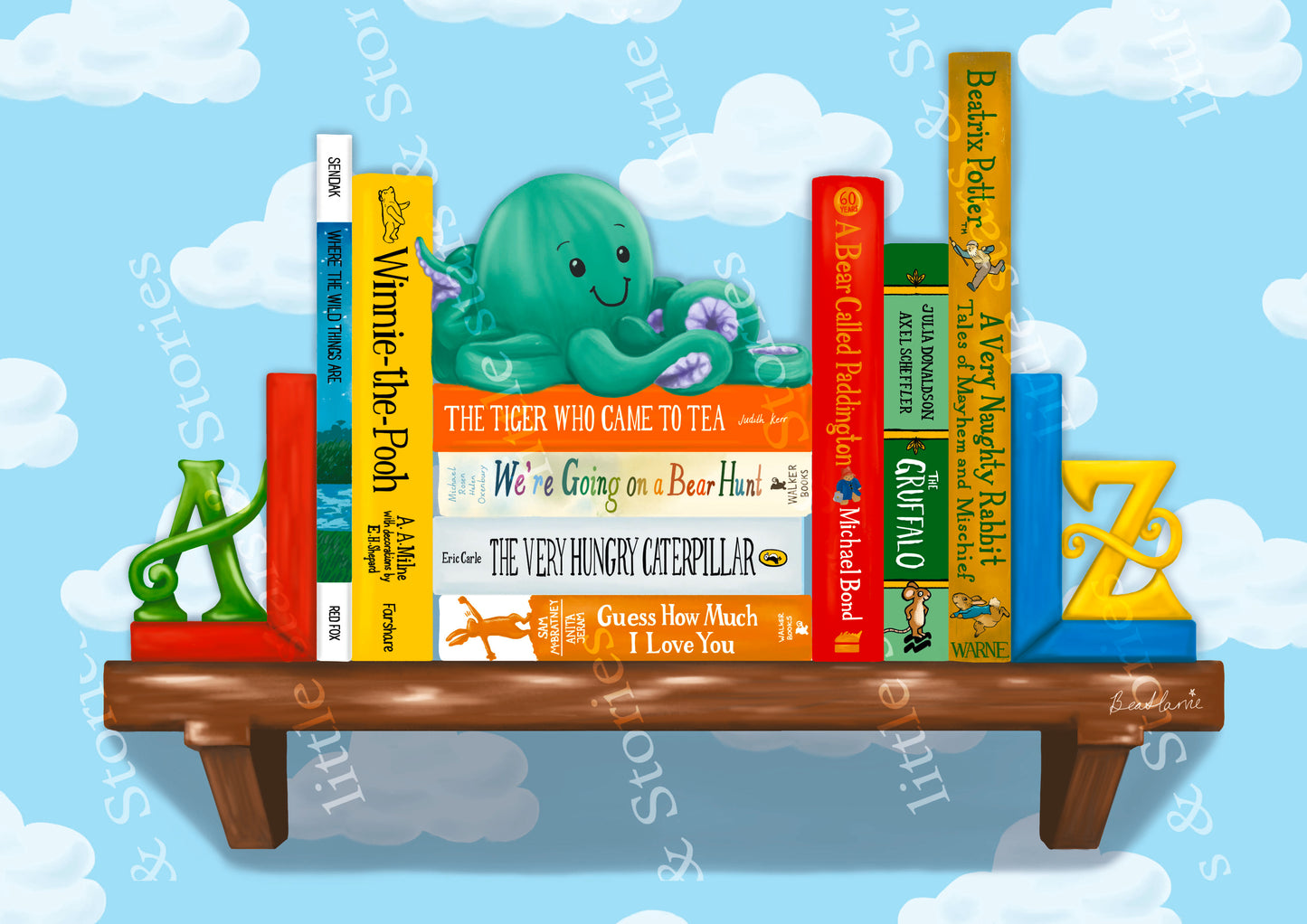 Baby's first bookstack - Book spine art print