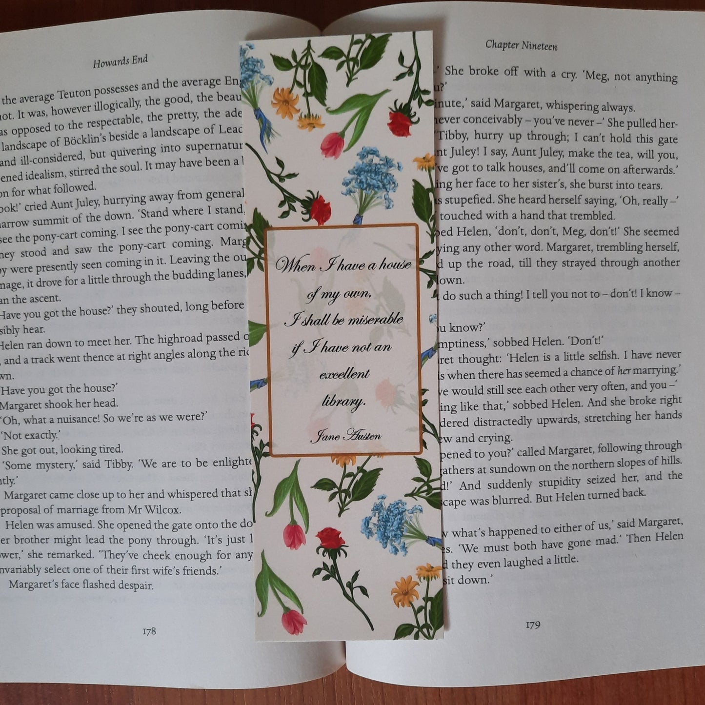 An Excellent Library - Bookmark - Jane Austen floral bookmark