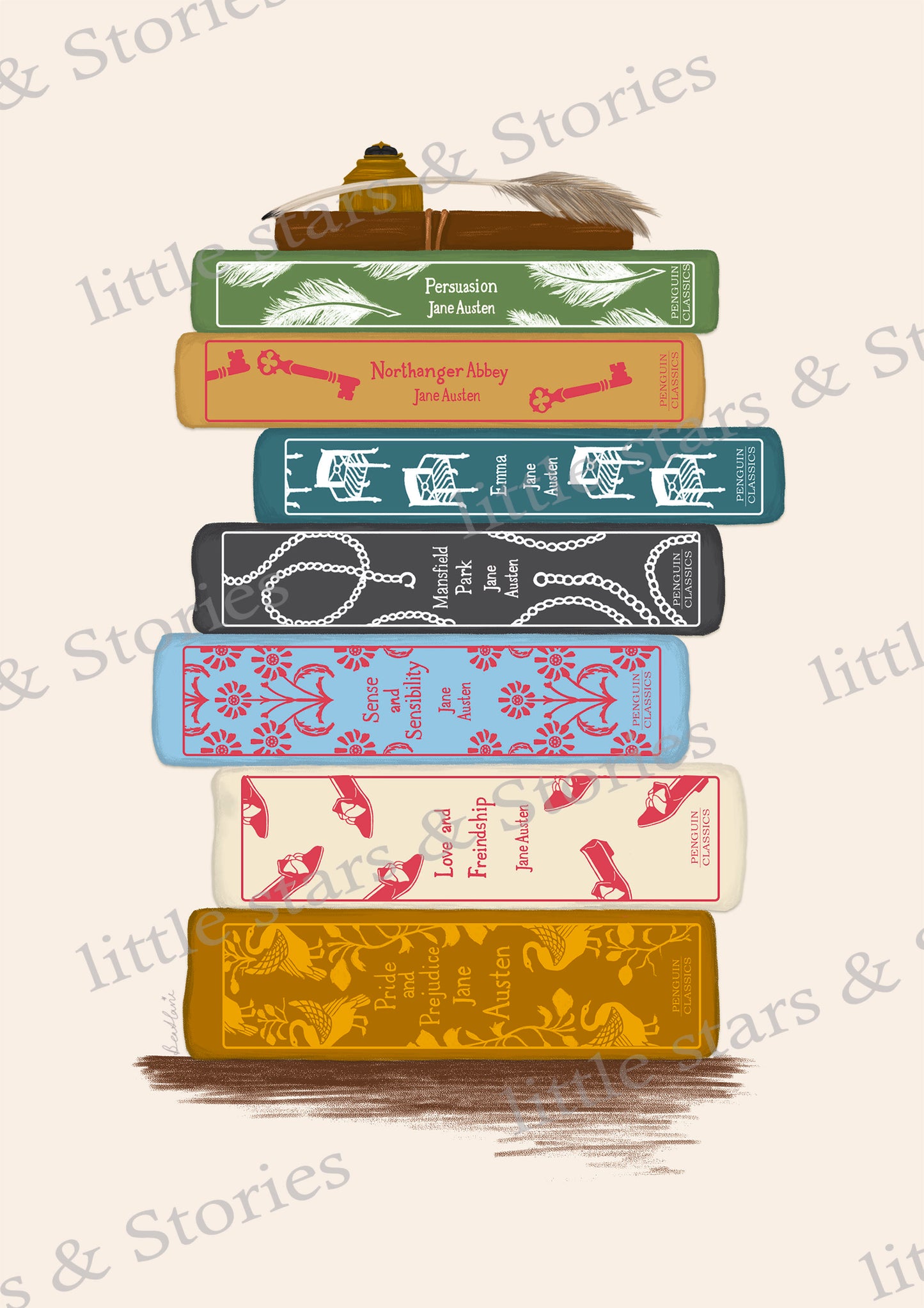 Jane Austen Bookstack - Book spine art print