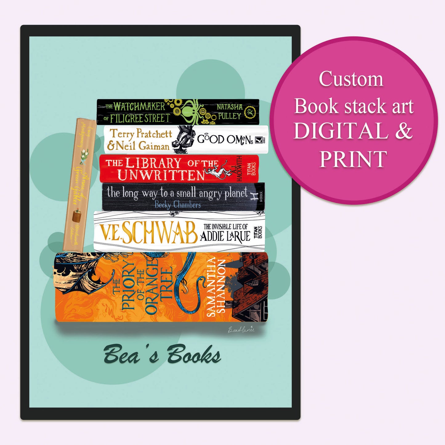 Personalised Book Stack Illustration - DIGITAL + PRINT - Custom Book Stack illustration