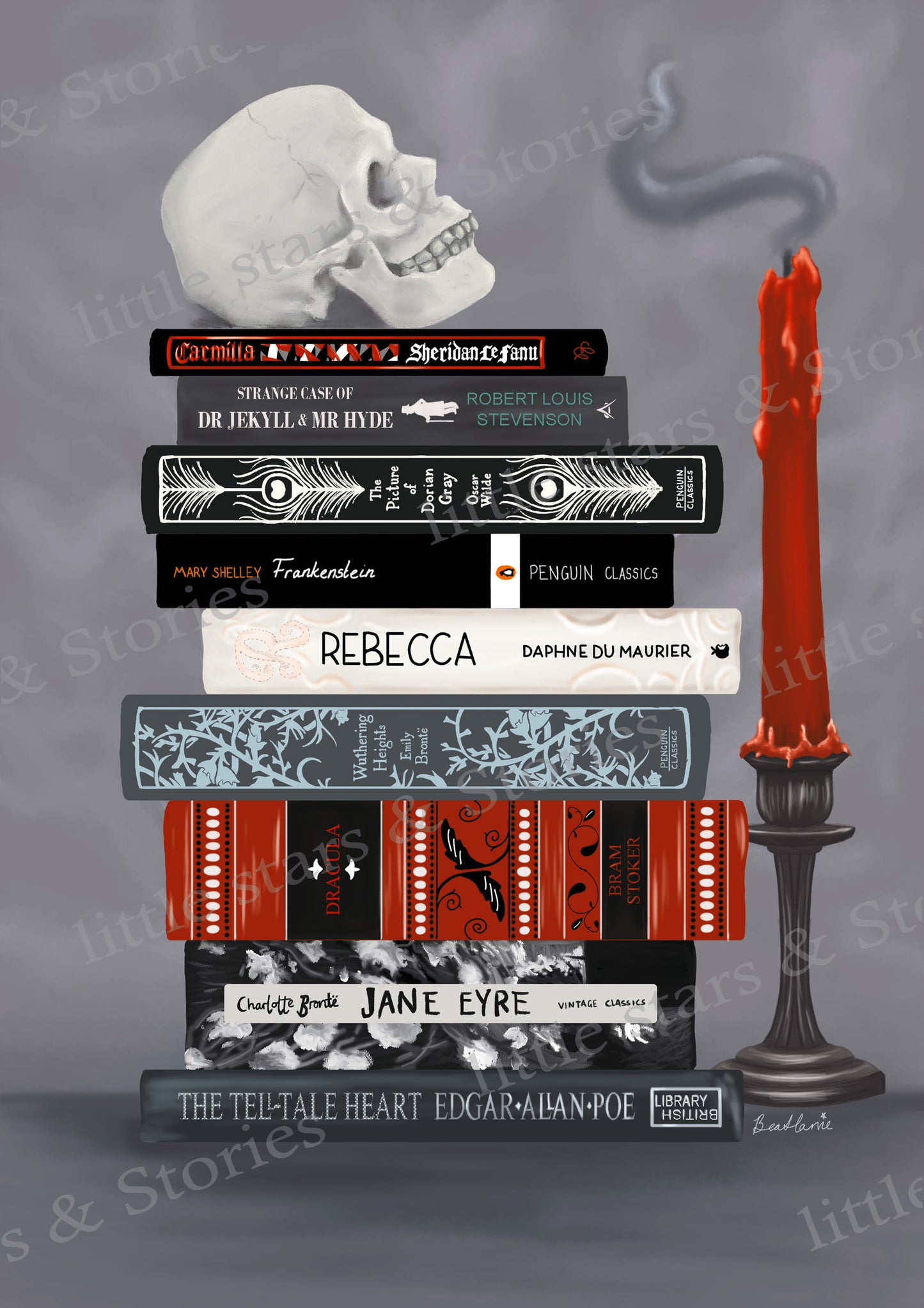 Gothic classic bookstack - Book spine art print