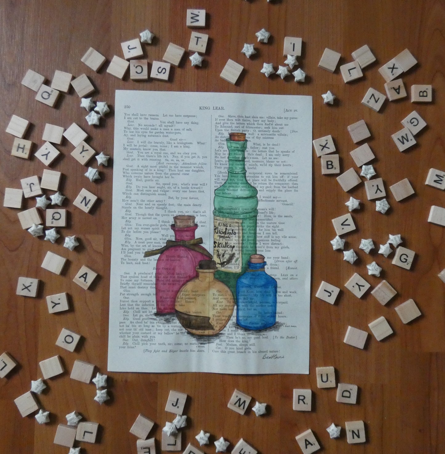 "Apothecary" on King Lear - upcycled book page art