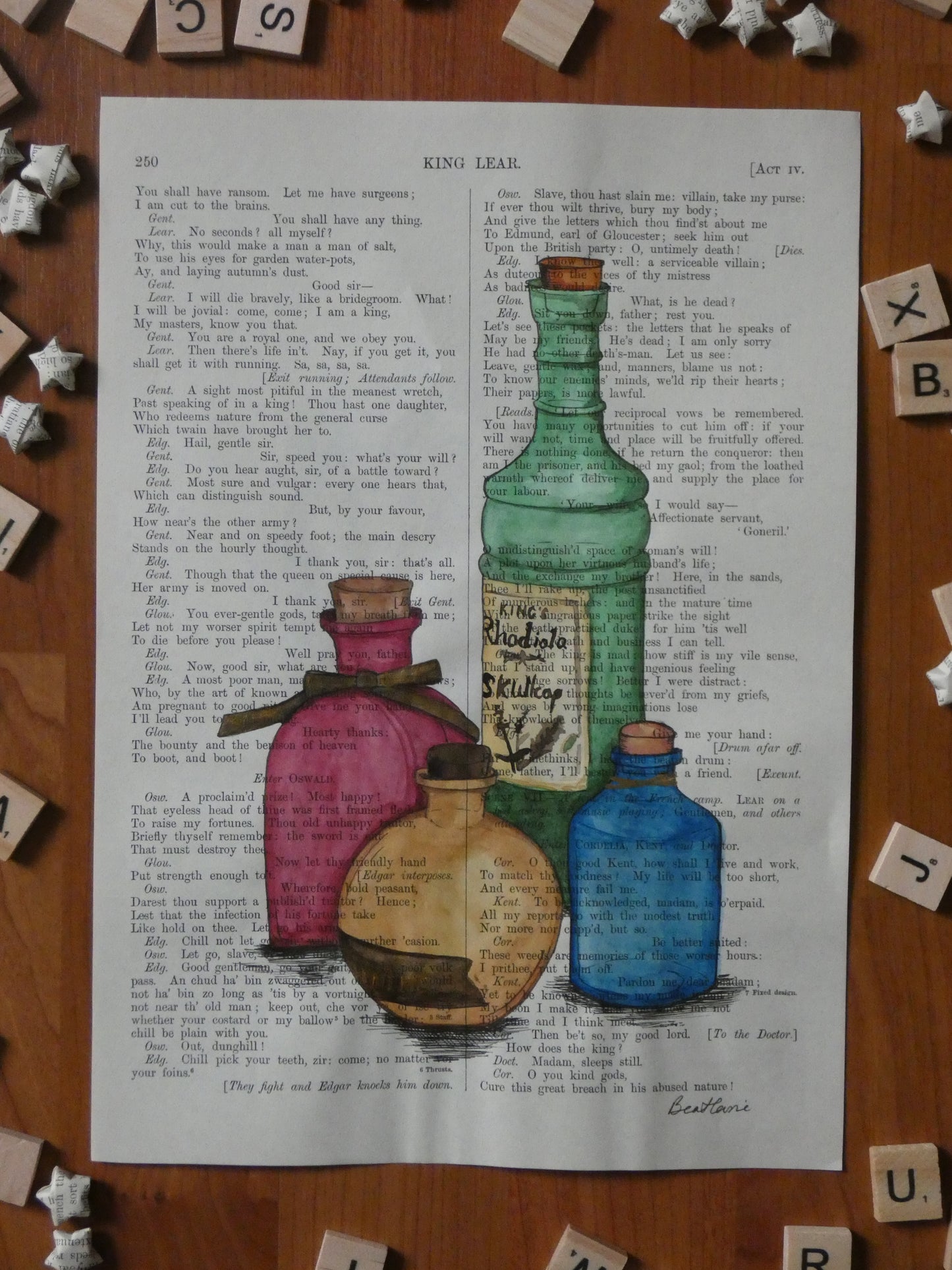 "Apothecary" on King Lear - upcycled book page art