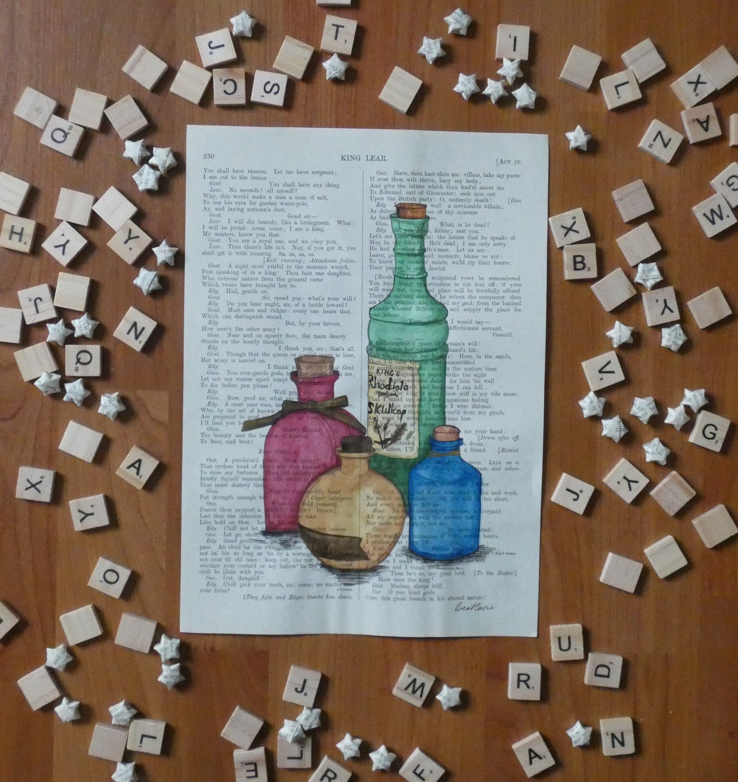 "Apothecary" on King Lear - upcycled book page art