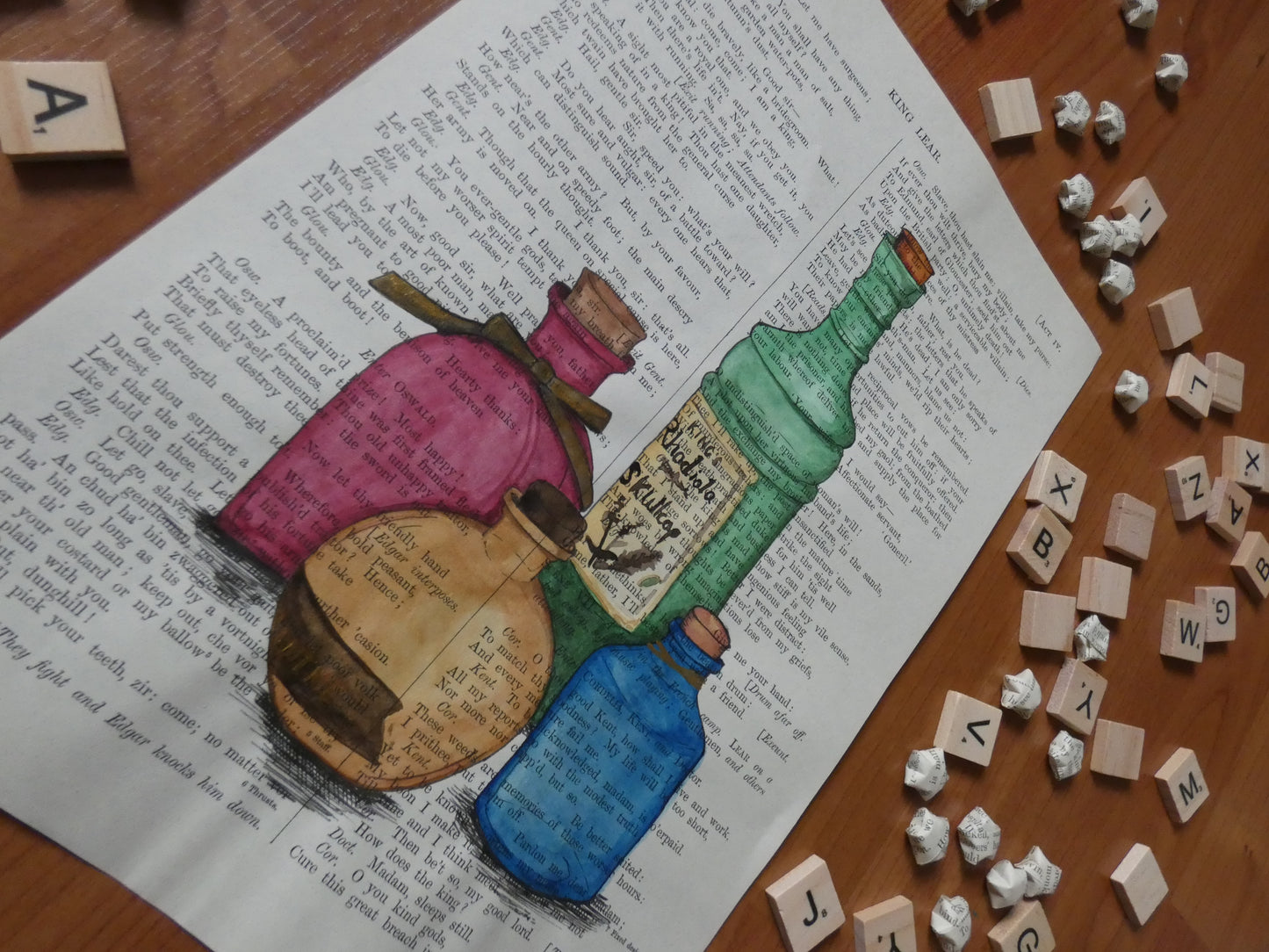 "Apothecary" on King Lear - upcycled book page art