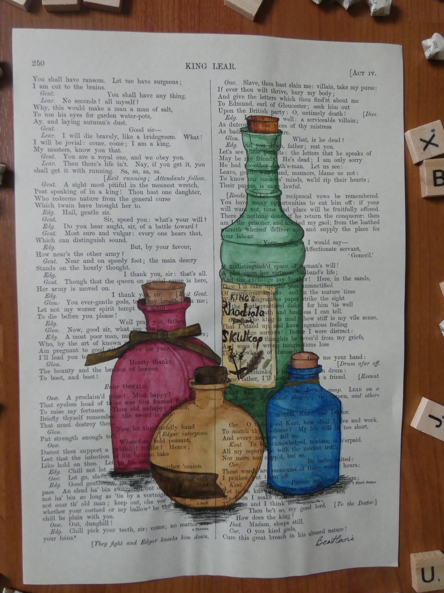 "Apothecary" on King Lear - upcycled book page art