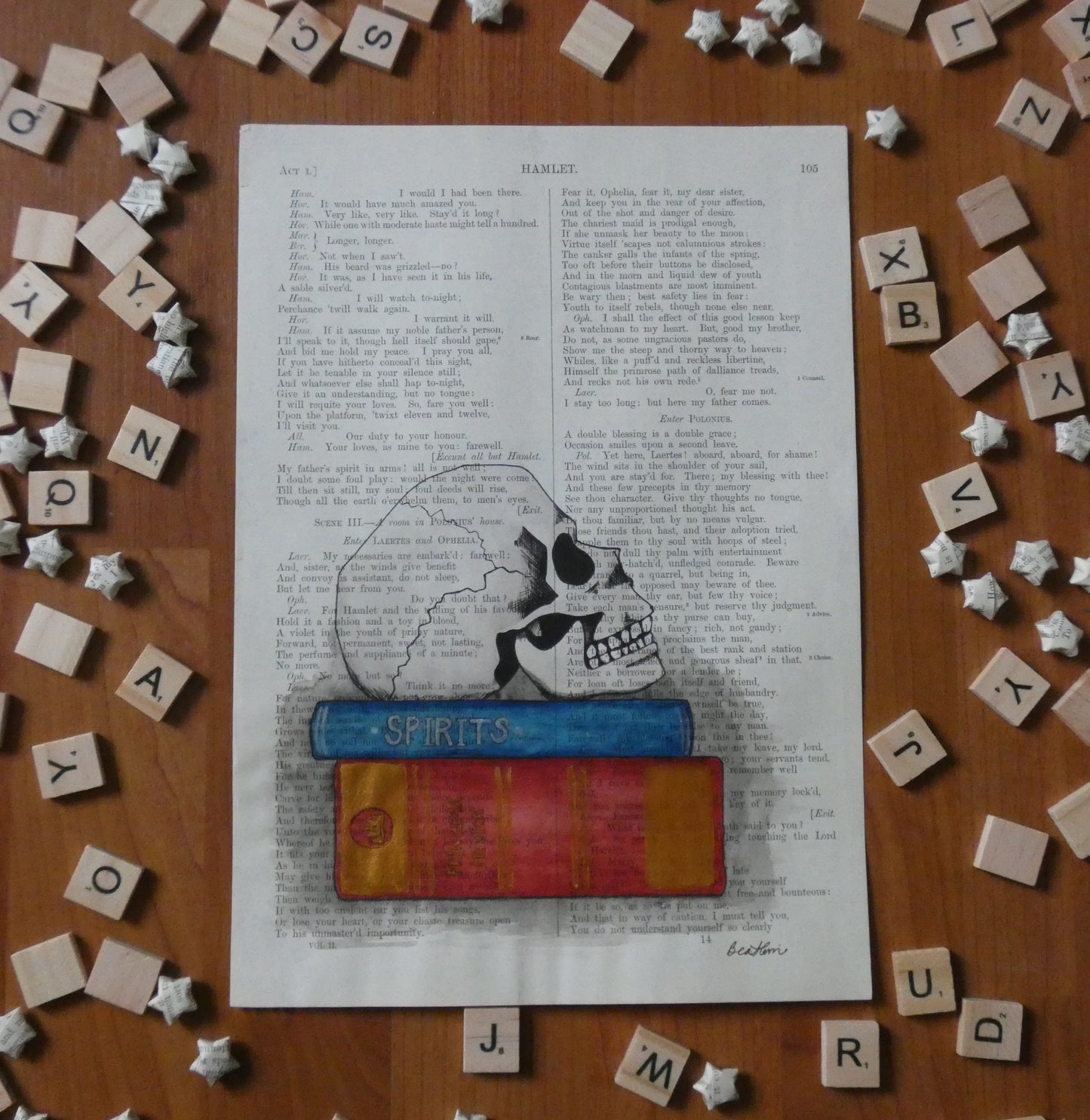 "A Learned Ghost" on Hamlet - upcycled book page art