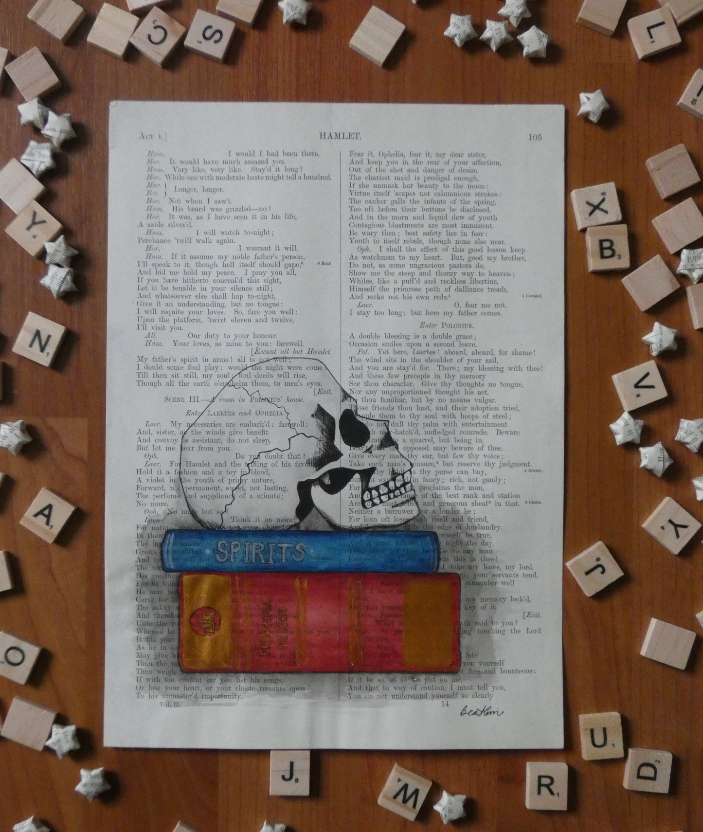 "A Learned Ghost" on Hamlet - upcycled book page art