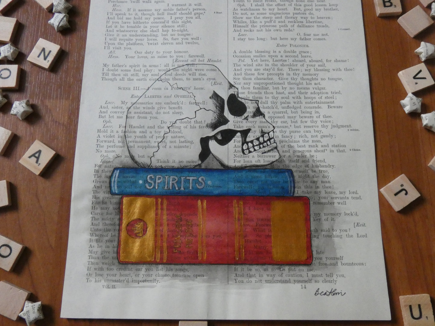 "A Learned Ghost" on Hamlet - upcycled book page art