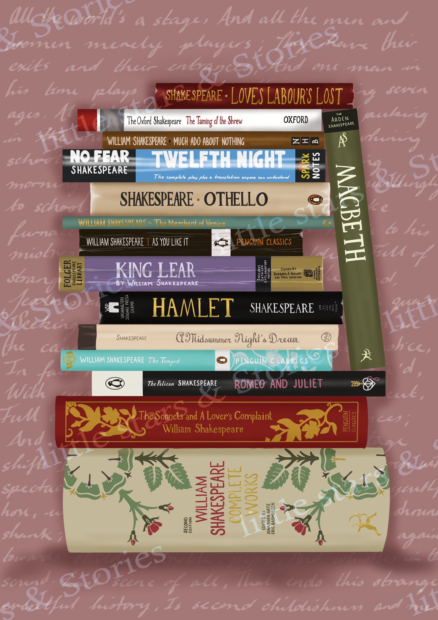 Shakespeare plays bookstack - Book spine art print