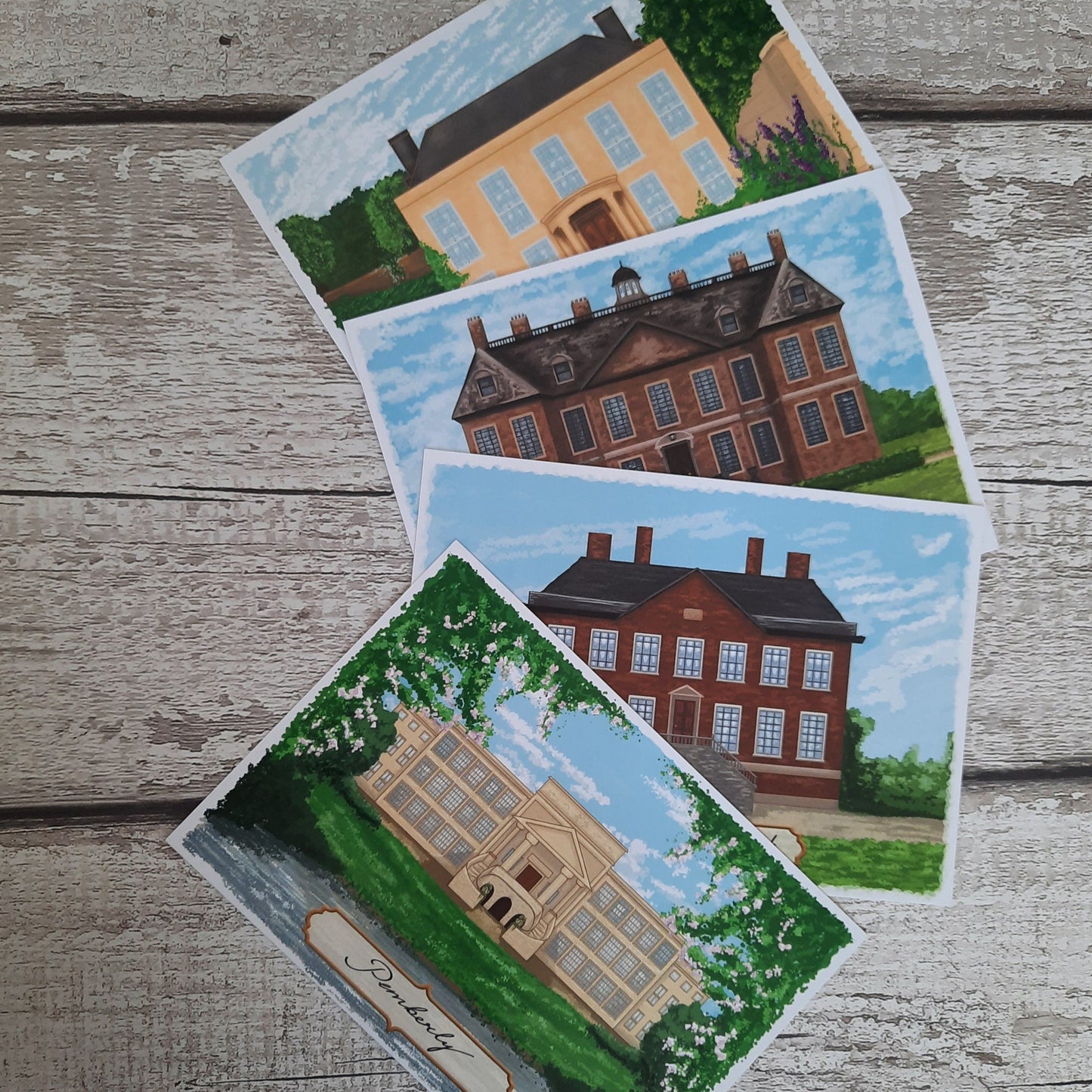 Houses of Pride and Prejudice - Postcard Set - Set of four illustrated Jane Austen postcards